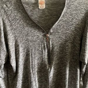 GREY 3/4 SLEEVE ZIPPER SWEATER